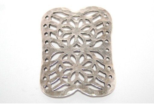 Silver Plated Rectangle Flower 9 Strands Link 40x30mm - 1pcs
