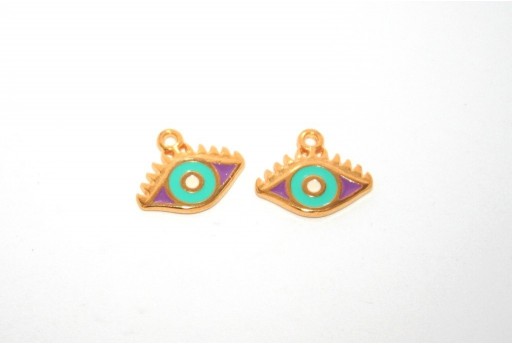 Gold Plated Enameled Eye Charm Purple 14x9mm - 1pcs