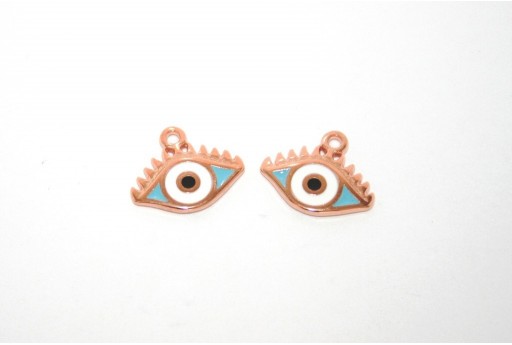 Rose Gold Plated Enameled Eye Charm Light Blue 14x9mm - 1pcs