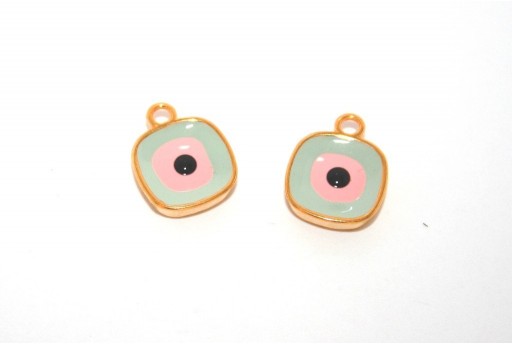 Gold Plated Enameled Eye Charm Square Grey 10mm - 1pcs