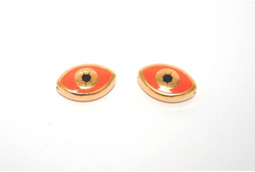 Perlina Occhio Smaltato Ovale Dorato Arancio 15x9mm - 1pz