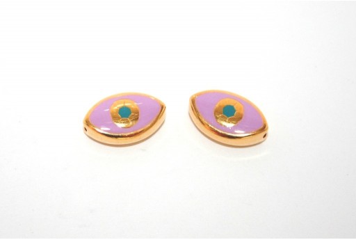 Gold Plated Enameled Eye Beads Oval Purple 15x9mm - 1pcs