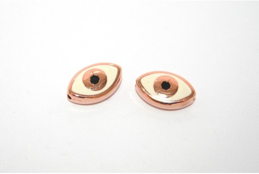 Rose Gold Plated Enameled Eye Beads Oval White 15x9mm - 1pcs
