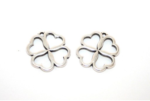 Pendente Fiore con Cuori Argento Anticato 20x22mm - 2pz