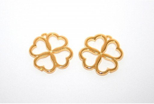 Flower with Hearts Frame Pendant Gold 20x22mm -2pcs