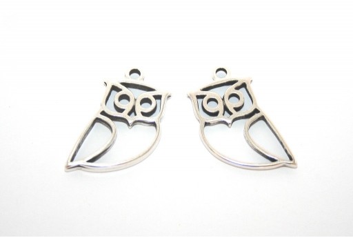 Owl Wireframe Pendant Silver Antique 17x25mm -2pcs