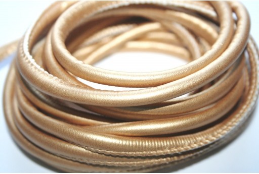 Faux Leather Cord Round Gold 5mm - 2m