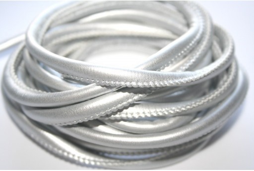 Faux Leather Cord Round Silver 5mm - 2m