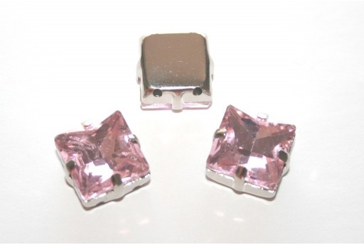 Square Glass Rhinestone Montee Beads Pink 12x12mm - 2pcs