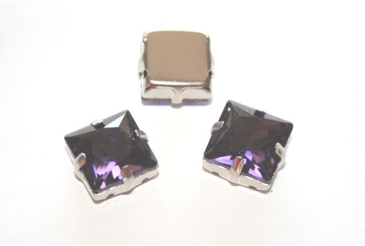 Perline Strass Quadrate Montee Viola 12x12mm - 2pz