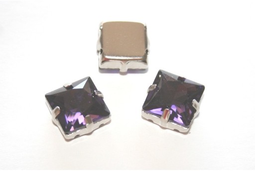 Square Glass Rhinestone Montee Beads Purple 12x12mm - 2pcs