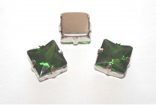 Square Glass Rhinestone Montee Beads Green 12x12mm - 2pcs