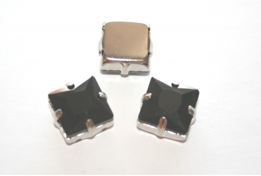 Square Glass Rhinestone Montee Beads Black 12x12mm - 2pcs