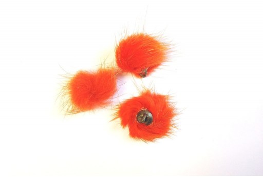 PomPon Fur Whit Ring Orange 25mm - 2pcs