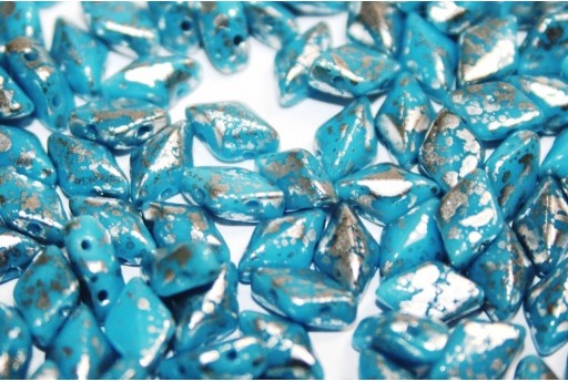 GemDuo Beads Silver Splash - Blue Turquoise 8x5mm - 10gr