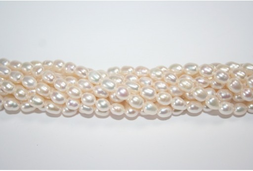 Perle d'Acqua Dolce Chicchi di Riso Bianche 5-6mm - 45pz