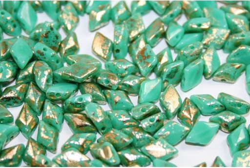 GemDuo Beads Gold Splash - Opaque Turquoise 8x5mm - 10gr