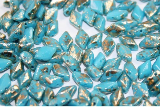 GemDuo Beads Gold Splash - Opaque Blue Turquoise 8x5mm - 10gr