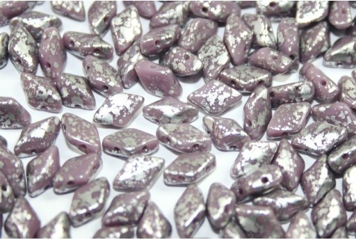 GemDuo Beads Silver Splash Opaque Amethyst 8x5mm - 10gr