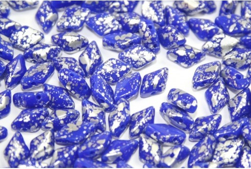 GemDuo Beads Silver Splash Opaque Blue 8x5mm - 10gr