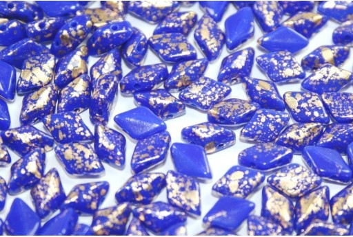 GemDuo Beads Gold Splash Opaque Blue 8x5mm - 10gr