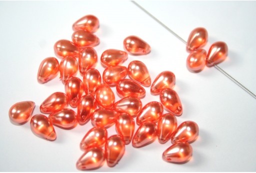 Side Drill Tear Drop Pearls Crystal Orange 6x9mm - 20pcs