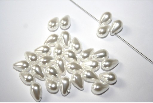 Side Drill Tear Drop Pearls White 6x9mm - 20pcs