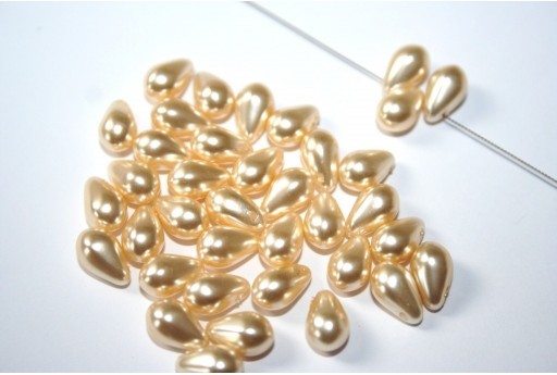 Side Drill Tear Drop Pearls Light Gold 6x9mm - 20pcs