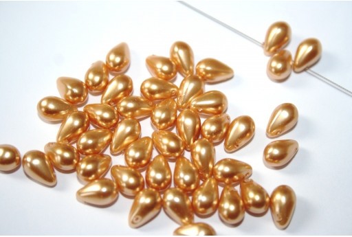 Side Drill Tear Drop Pearls Gold 6x9mm - 20pcs