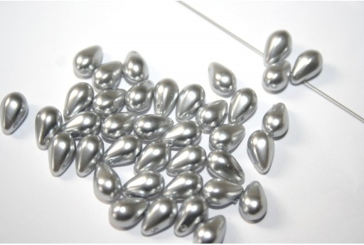 Side Drill Tear Drop Pearls Silver 6x9mm - 20pcs