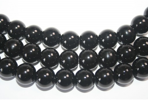 Glass Beads Round Black 14mm - 30pcs