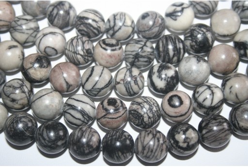 Filo 28 Pietre Jasper Striato Nero Sfera 14mm JA36
