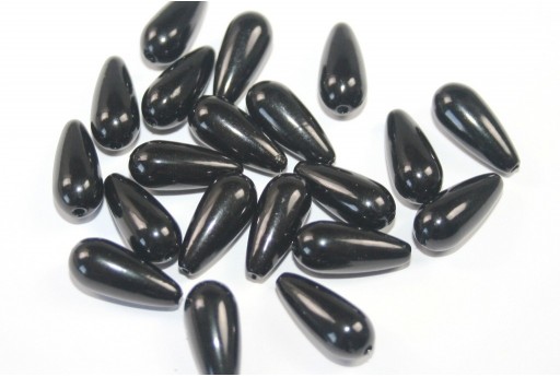 Pearl Acrylic Drop Beads Black 17x8mm - 24pcs