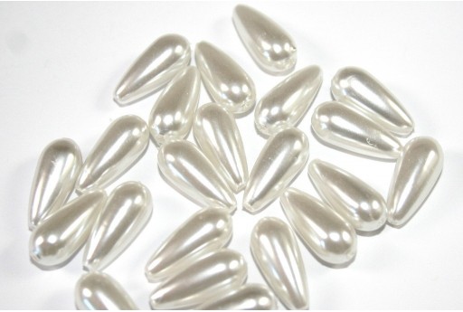 Pearl Acrylic Drop Beads White 17x8mm - 24pcs