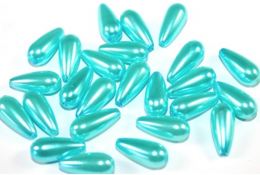 Pearl Acrylic Drop Beads Aquamarine 17x8mm - 24pcs