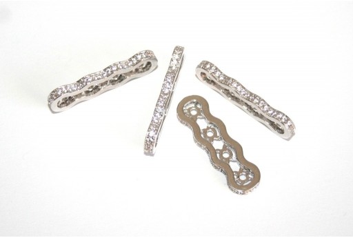 Cubic Zirconia Micro Pavè Spacer Four Row Platinum 2x7x25mm