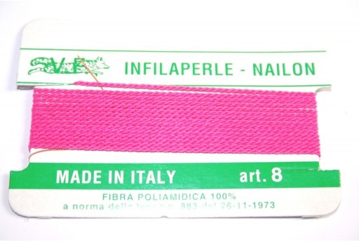 Filo Nylon Infilaperle con Ago Fuchsia Misura 8 - 2pz