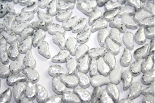 Czech Glass Beads Paisley Duo Chalk White Silver Splash 8x5mm - 10gr