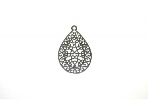 Silver Laser Cut Filigree - Drop 16x24mm - 4pcs