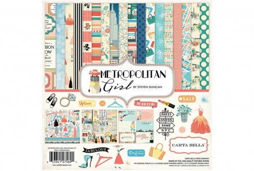 Set Di Carte Decorate Metropolitan Girl Carta Bella 30x30cm 12 Fogli Perlinebijoux