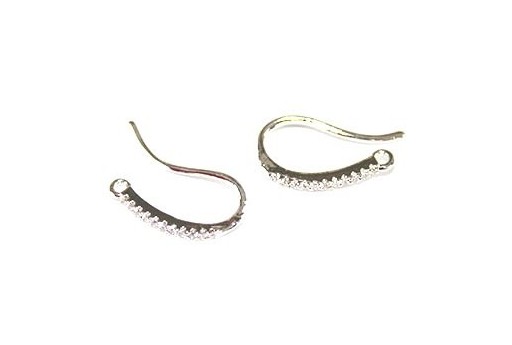 Brass Cubic Zirconia Earring Hooks Platinum 19x9mm - 2pcs