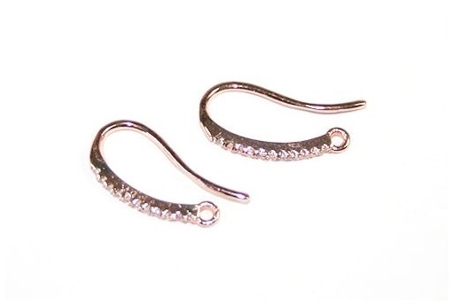 Brass Cubic Zirconia Earring Hooks Rose Gold 19x9mm - 2pcs