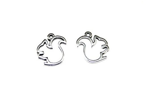 Squirrel Wireframe Pendant Silver 15x16mm -2pcs