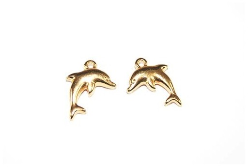 Dolphin Pendant Gold 14x18mm  - 2pcs