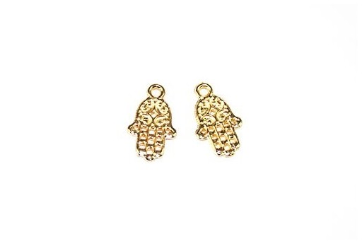 Hamsa Hand Pendant Gold 9x15mm  - 4pcs