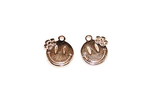Rose Gold Smiley Face With Flower Pendant 14x15mm  - 2pcs