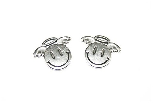 Silver Smiley Face With Angel Pendant 19x15mm  - 2pcs