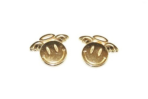 Gold Smiley Face With Angel Pendant 19x15mm  - 2pcs