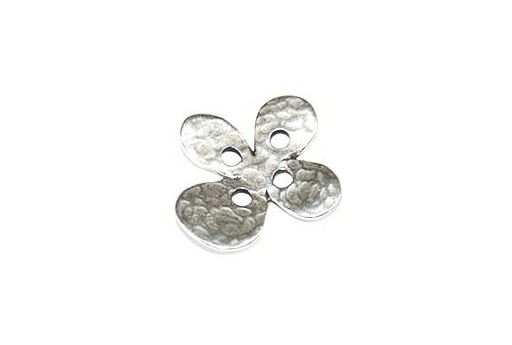 Componente Bottone Metallo Martellato Argento Fiore 20x22mm - 1pz