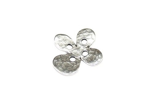 Hammered Metal Component Silver Button Flower 20X22mm  - 1pcs